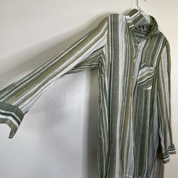 Nanette Lenore lightweight Sheer High Low Blouse Green Vertical Stripes - Picture 4 of 9